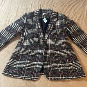 Ann Taylor Loft Plaid Women's Blazer - Black, White, Pink